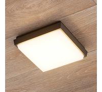 Lucande Amra plafonnier LED angulaire 17,5 cm, gris, Matière Plastique, Moderne, Plafonnier extérieur LED