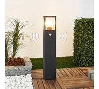 Lucande Borne lumineuse Klemens, 65 cm, détecteur, anthracite, E27 Klemens, noir, Aluminium, Moderne