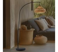 Lucande Lampadaire d'extérieur Taniola, beige, rotin, 195 cm, IP44 Taniola, bois clair, Bois, Maison de campagne / Rustique