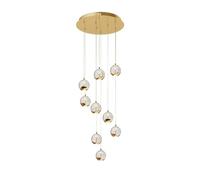 Lucande LED Suspension en verre Hayley (Moderne) Doré Verre e. a. pour Salon & Salle à manger (à 9 lampes,), Luminaire Lampe plafond Plafonnier Suspendue
