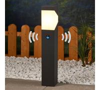 Lucande, luminaire pour socle Kiran, 60 cm, détecteur, gris, IP44, E27 Kiran dimmable, noir, Aluminium, Moderne