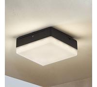 Lucande Plafonnier LED Thilo, 16cm, anthracite, capteur, IP54 Thilo, Matière Plastique, Moderne, Plafonnier extérieur LED