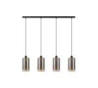 Lucande Suspension Sterzy à intensité variable (Moderne) en Gris Verre e. a. pour Salon & Salle manger (à 4 lampes, E27) Luminaire Lampe Plafond Plafonnier