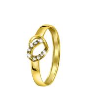 Lucardi Dames Ring hart met zirkonia - Ring - Moederdag Cadeau - 14 Karaat Goud - Geelgoud, 14 Karaat Goud, Zircone cubique