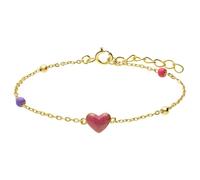 Lucardi - Enfants Bracelet en argent plaqué or avec un cœur rose - Bracelets - Argent 925 - Or - 15 cm - sans nickel, 1, Argent, Émail