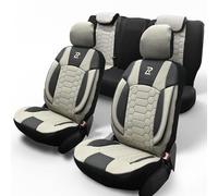 LUCARO Housse Siege Voiture Universel en Cuir Écologique OLIMP Beige Noir Ensemble Complet - Ensembles de Housses de Siège Idéal comme Accessoire de Voiture - Protège Les Sièges de Votre Voiture