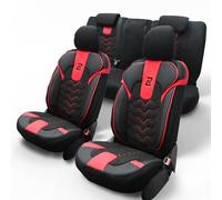 LUCARO Housse Siege Voiture Universel en Cuir Écologique Optimus Noir Rouge Ensemble Complet - Ensembles de Housses de Siège Idéal comme Accessoire de Voiture - Protège Les Sièges de Votre Voiture