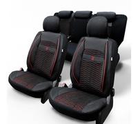 LUCARO Housse Siege Voiture Universel en Cuir Écologique Toro Noir et Rouge Ensemble Complet - Ensembles de Housses de Siège Idéal comme Accessoire de Voiture - Protège Les Sièges de Votre Voiture