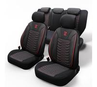 LUCARO Housses de siège auto universelles Paris rouge et noir - Housse de siège auto avant - Design ergonomique et orthopédique pour protection du dos - Cuir écologique et textile