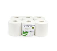 Lucart - Lot de 6 Bobines Essuie-Mains à Dévidage Central - 2 Plis, 450 Feuilles, 19x24 cm - Papier Recyclé Écolabel - Haute Absorption pour Usage Professionnel