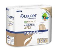 Lucart Professional, EcoNatural 2.3, Fiberpack essuie-tout, idéal pour les environnements professionnels et les bureaux, 2 x 200 feuilles, 23x21 cm, paquet de 12 rouleaux