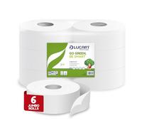 Lucart Professional, Rouleaux de Papier Toilette Écologique Jumbo, 2 Plis, Rouleaux de Papier Doux et Ferme, Papier 100% Recyclé, Certifié FSC, Blanc, 6 Paquet de 6 Rouleaux