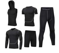 LucaSng 5 Pièces Ensemble Compression Homme Tenue Sport Fitness Vêtement de Sport avec Hoodies Vestes Shirt Compression Legging Collant Sport Short Running Jogging Cyclisme (Style n ° 2, 2XL)