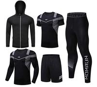 LucaSng 5 Pièces Ensemble Compression Homme Tenue Sport Fitness Vêtement de Sport avec Hoodies Vestes Shirt Compression Legging Collant Sport Short Running Jogging Cyclisme (Style n ° 16, L)