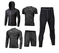 LucaSng 5 Pièces Ensemble Compression Homme Tenue Sport Fitness Vêtement de Sport avec Hoodies Vestes Shirt Compression Legging Collant Sport Short Running Jogging Cyclisme (Style n ° 5, L)