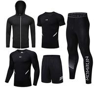 LucaSng 5 Pièces Ensemble Compression Homme Tenue Sport Fitness Vêtement de Sport avec Hoodies Vestes Shirt Compression Legging Collant Sport Short Running Jogging Cyclisme (Style n ° 17, L)