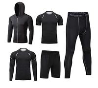 LucaSng 5 Pièces Ensemble Compression Homme Tenue Sport Fitness Vêtement de Sport avec Hoodies Vestes Shirt Compression Legging Collant Sport Short Running Jogging Cyclisme (Style n ° 7, L)