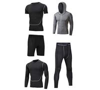 LucaSng 5 Pièces Ensemble Compression Homme Tenue Sport Fitness Vêtement de Sport avec Hoodies Vestes Shirt Compression Legging Collant Sport Short Running Jogging Cyclisme (Style n ° 15, L)