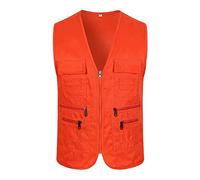 LucaSng Gilet de Multi-Poches Pêche Homme, Respirant Gilet Plein Air sans Manche Gilet Journaliste, Chasse, Pêche, Camping, Photographier Extérieur Militaire Tactique (Orange, 3XL)