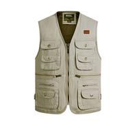 LucaSng Homme Pêche Gilet Multi-Poche Débardeur Veste de Loisirs, Gilet Reporter De Photographie Veste Séchage Rapide sans Manches Gilet, Activités Outdoor Camping Chasse Gilet (Beige, 4XL)