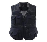 LucaSng Multi-Poches Gilet de Pêche Homme, Respirant Gilet Plein Air sans Manche Gilet Journaliste, Militaire Photographier Tactique Extérieur Chasse Veste Décontractée (Bleu Marin, 3XL)