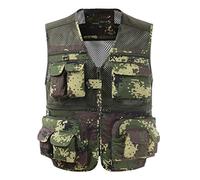 LucaSng Multi-Poches Gilet de Pêche Homme, Respirant Gilet Plein Air sans Manche Gilet Journaliste, Militaire Photographier Tactique Extérieur Chasse Veste Décontractée (Vert Camouflage, XL)