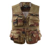LucaSng Multi-Poches Gilet de Pêche Homme, Respirant Gilet Plein Air sans Manche Gilet Journaliste, Militaire Photographier Tactique Extérieur Chasse Veste Décontractée (Camo Jaune, 2XL)