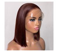 LUCBEI Perruques Densité 180 % 30-40 cm Coupe Courte Soie Droite Dentelle Synthétique Avant pour Femmes Perruque en Fibre Thermique Carnaval (Couleur : Bourgogne, Taille : 40,6 cm)