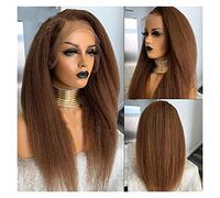 LUCBEI Perruques Perruque synthétique douce 180 % dense, brune, droite, longue dentelle Kinky Front perruque de cheveux synthétiques pour carnaval (taille : 61 cm)