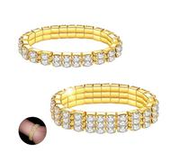 LucBuy 2 Pièces Bracelets Extensibles en Strass, Tennis Diamant, Bijoux Empilables de Mariée Étincelants en Cristal D'argent, Élastique pour Fête de Mariage Femmes (A5)