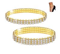 LucBuy 2 Pièces Brillant Scintillement Diamant Cheville Élastique Bling Brillant Pied Bijoux Bracelet de Cheville De Mariée D'été Bijoux Cheville (A5)