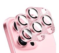 LucBuy 2 Pièces Protecteur D'objectif D'appareil Photo en Diamant Brillant pour iPhone, Métal 3D Strass Téléphone Décoré, Protection Complète Arrière Caméra Coque pour iPhone 15 Pro/iPhone 15 Pro Max