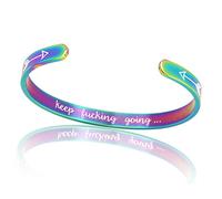 LucBuy Bracelets Inspirants, Bracelet Jonc Ouvert en Acier Inoxydable Mantra de Motivation Gravé Keep Going, Bague Ajustable à Finition Hautement Polie, Bijou d'Amitié (Arc-en-ciel)
