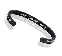 LucBuy Bracelets Inspirants, Bracelet Jonc Ouvert en Acier Inoxydable Mantra de Motivation Gravé Keep Going, Bague Ajustable à Finition Hautement Polie, Bijou d'Amitié (Noir)