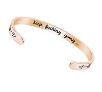 LucBuy Bracelets Inspirants, Bracelet Jonc Ouvert en Acier Inoxydable Mantra de Motivation Gravé Keep Going, Bague Ajustable à Finition Hautement Polie, Bijou d'Amitié (Or rose)