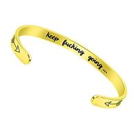 LucBuy Bracelets Inspirants, Bracelet Jonc Ouvert en Acier Inoxydable Mantra de Motivation Gravé Keep Going, Bague Ajustable à Finition Hautement Polie, Bijou d'Amitié (Or)