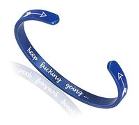 LucBuy Bracelets Inspirants, Bracelet Jonc Ouvert en Acier Inoxydable Mantra de Motivation Gravé Keep Going, Bague Ajustable à Finition Hautement Polie, Bijou d'Amitié (Bleu)
