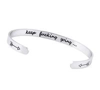 LucBuy Bracelets Inspirants, Bracelet Jonc Ouvert en Acier Inoxydable Mantra de Motivation Gravé Keep Going, Bague Ajustable à Finition Hautement Polie, Bijou d'Amitié (Argent)