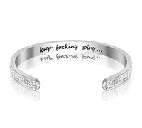 LucBuy Bracelets Inspirants, Bracelet Jonc Ouvert en Acier Inoxydable Mantra de Motivation Gravé Keep Going, Bague Ajustable à Finition Hautement Polie, Bijou d'Amitié (Strass)