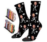 LucBuy Chaussettes Personnalisées avec Photos, Chaussettes de Visage Personnalisées avec Texte,Chaussettes Drôles Personnalisées,Chaussettes Fantaisie Halloween Noël Anniversaire Cadeaux (A16)