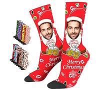 LucBuy Chaussettes Personnalisées avec Photos, Chaussettes de Visage Personnalisées avec Texte,Chaussettes Drôles Personnalisées,Chaussettes Fantaisie Halloween Noël Anniversaire Cadeaux (A15)