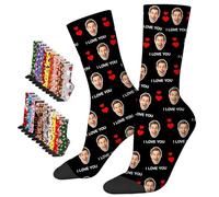 LucBuy Chaussettes Personnalisées avec Photos, Chaussettes de Visage Personnalisées avec Texte,Chaussettes Drôles Personnalisées,Chaussettes Fantaisie Halloween Noël Anniversaire Cadeaux (A22)