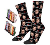 LucBuy Chaussettes Personnalisées avec Photos, Chaussettes de Visage Personnalisées avec Texte,Chaussettes Drôles Personnalisées,Chaussettes Fantaisie Halloween Noël Anniversaire Cadeaux (A23)