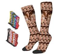 LucBuy Chaussettes Personnalisées avec Photos, Chaussettes Hautes Personnalisées avec Images de Visage,Bas Personnalisés Unisexes,Drôle Longues Chaussettes Noël Anniversaire Nouveauté Cadeaux (A9)