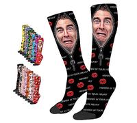 LucBuy Chaussettes Personnalisées avec Photos, Chaussettes Hautes Personnalisées avec Images de Visage,Bas Personnalisés Unisexes,Drôle Longues Chaussettes Noël Anniversaire Nouveauté Cadeaux (A12)