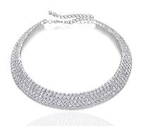 LucBuy Colliers Ras du Cou en Strass, 5 Rangées Collier de Diamants en Argent,Bijoux de Chaîne de Collier de Tennis en Cristal,Mode Demoiselle d'honneur Nuptiale Mariage Fête Bal Colliers pour Femmes