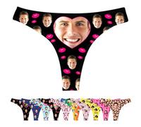 LucBuy Culotte Tongs Personnalisée avec Photos de Visage, sous-vêtements Personnalisés Drôles, sous-vêtements avec Photo du Visage de L'épouse et du Mari, Cadeaux Fantaisie pour Bikini (A137)