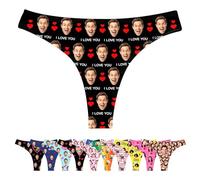 LucBuy Culotte Tongs Personnalisée avec Photos de Visage, sous-vêtements Personnalisés Drôles, sous-vêtements avec Photo du Visage de L'épouse et du Mari, Cadeaux Fantaisie pour Bikini (A104)