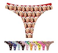 LucBuy Culotte Tongs Personnalisée avec Photos de Visage, sous-vêtements Personnalisés Drôles, sous-vêtements avec Photo du Visage de L'épouse et du Mari, Cadeaux Fantaisie pour Bikini (A8)