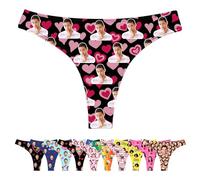 LucBuy Culotte Tongs Personnalisée avec Photos de Visage, sous-vêtements Personnalisés Drôles, sous-vêtements avec Photo du Visage de L'épouse et du Mari, Cadeaux Fantaisie pour Bikini (A106)